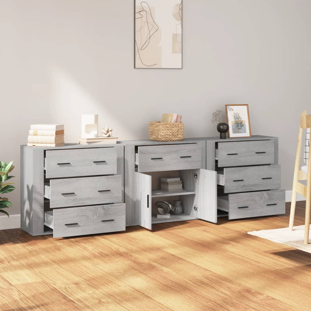 vidaXL Szafki, 3 szt., szary dąb sonoma, materiał drewnopochodny