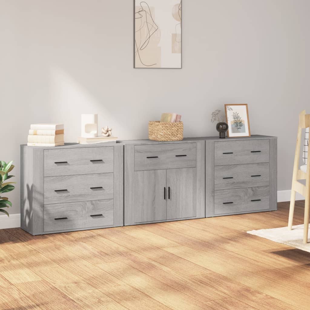 vidaXL Szafki, 3 szt., szary dąb sonoma, materiał drewnopochodny