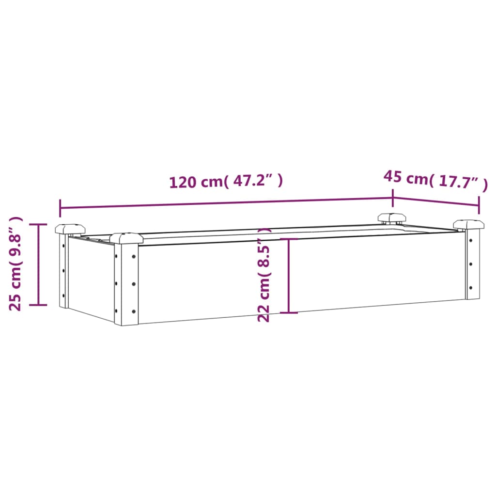 vidaXL Podwyższona rabata z wyściółką, szara, 120x45x25 cm, jodła