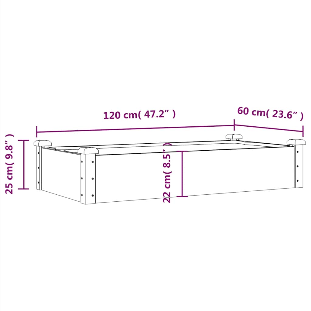 vidaXL Podwyższona rabata z wyściółką, 120x60x25 cm, drewno jodłowe