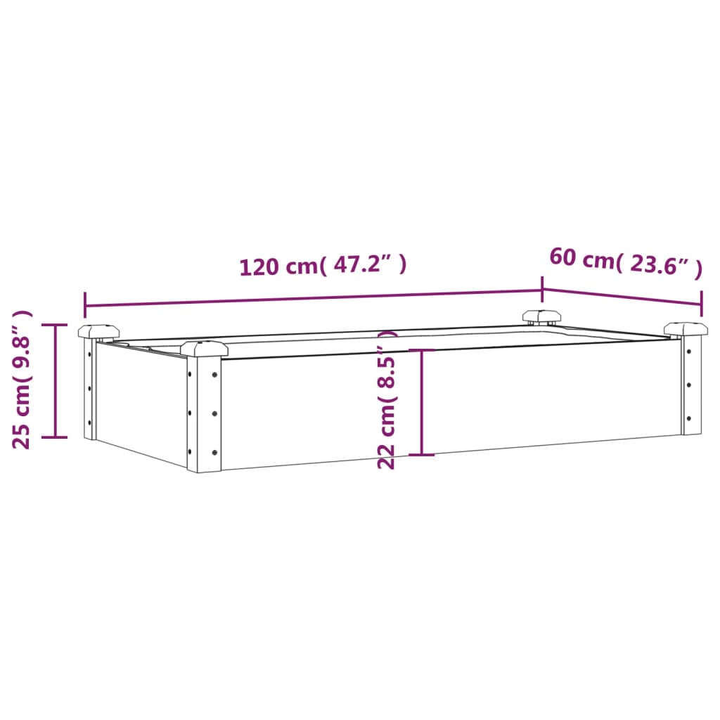 vidaXL Podwyższona rabata z wyściółką, szara, 120x60x25 cm, jodła