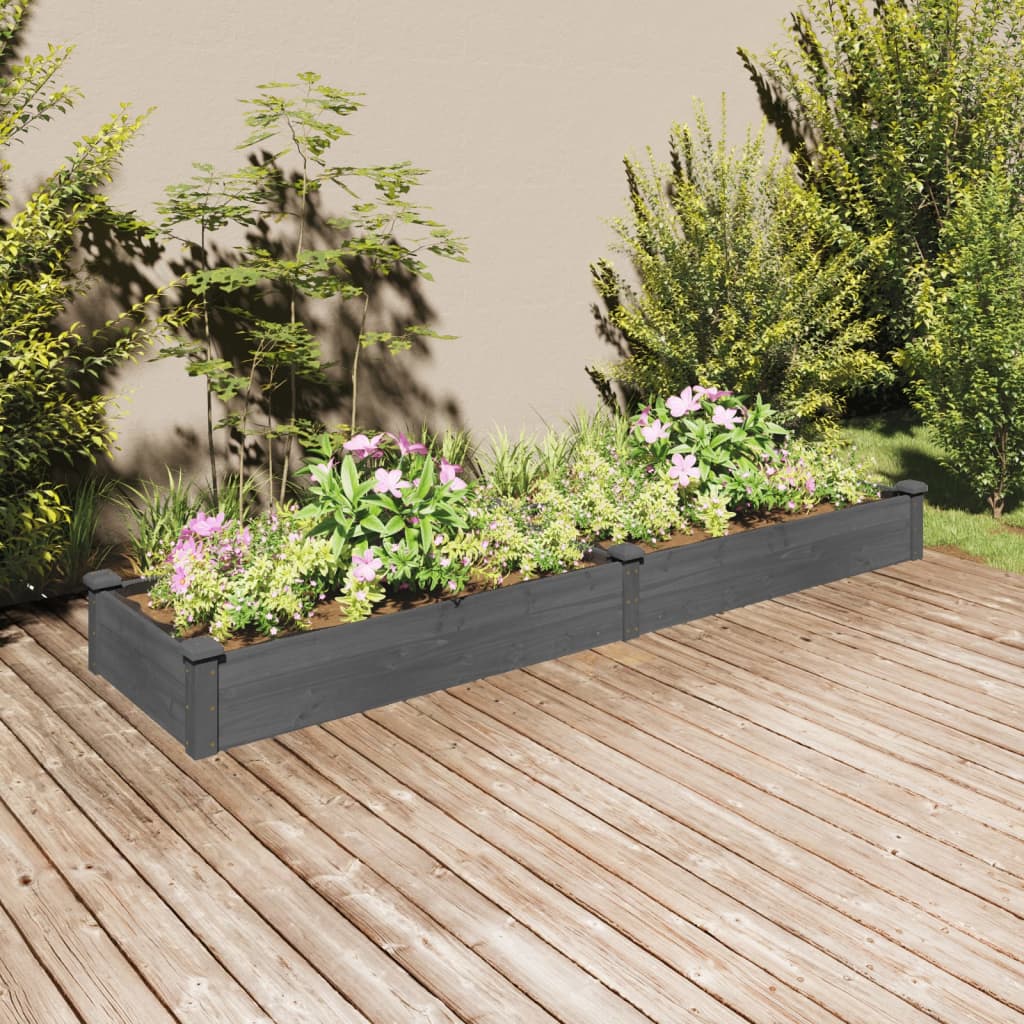 vidaXL Podwyższona rabata z wyściółką, szara, 240x60x25 cm, jodła