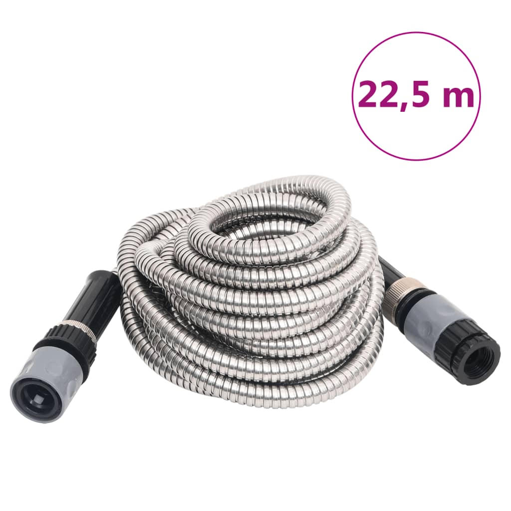vidaXL Wąż ogrodowy z dyszą zraszającą, srebrny, 0,6", 22,5 m, stal