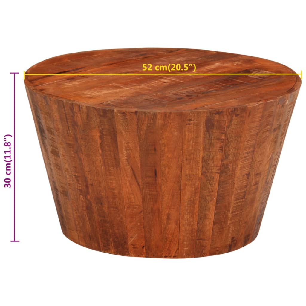 vidaXL Stolik kawowy, Ø 52x30 cm, surowe lite drewno mango