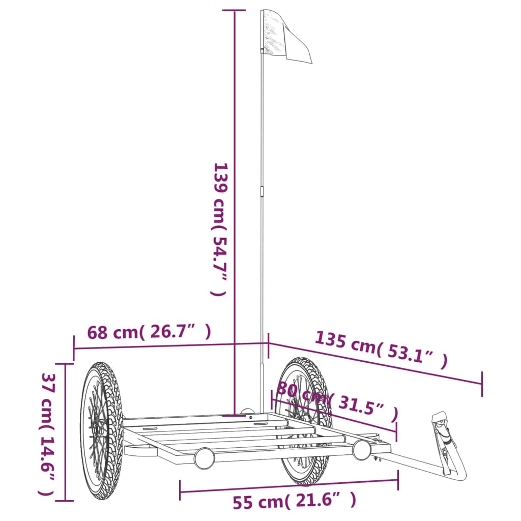 vidaXL Przyczepka rowerowa, czarna, 135x68x37 cm, żelazna