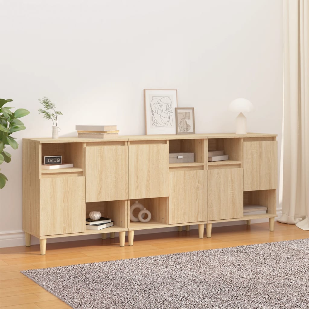 vidaXL Komody, 3 szt, dąb sonoma, 60x35x70 cm, materiał drewnopochodny