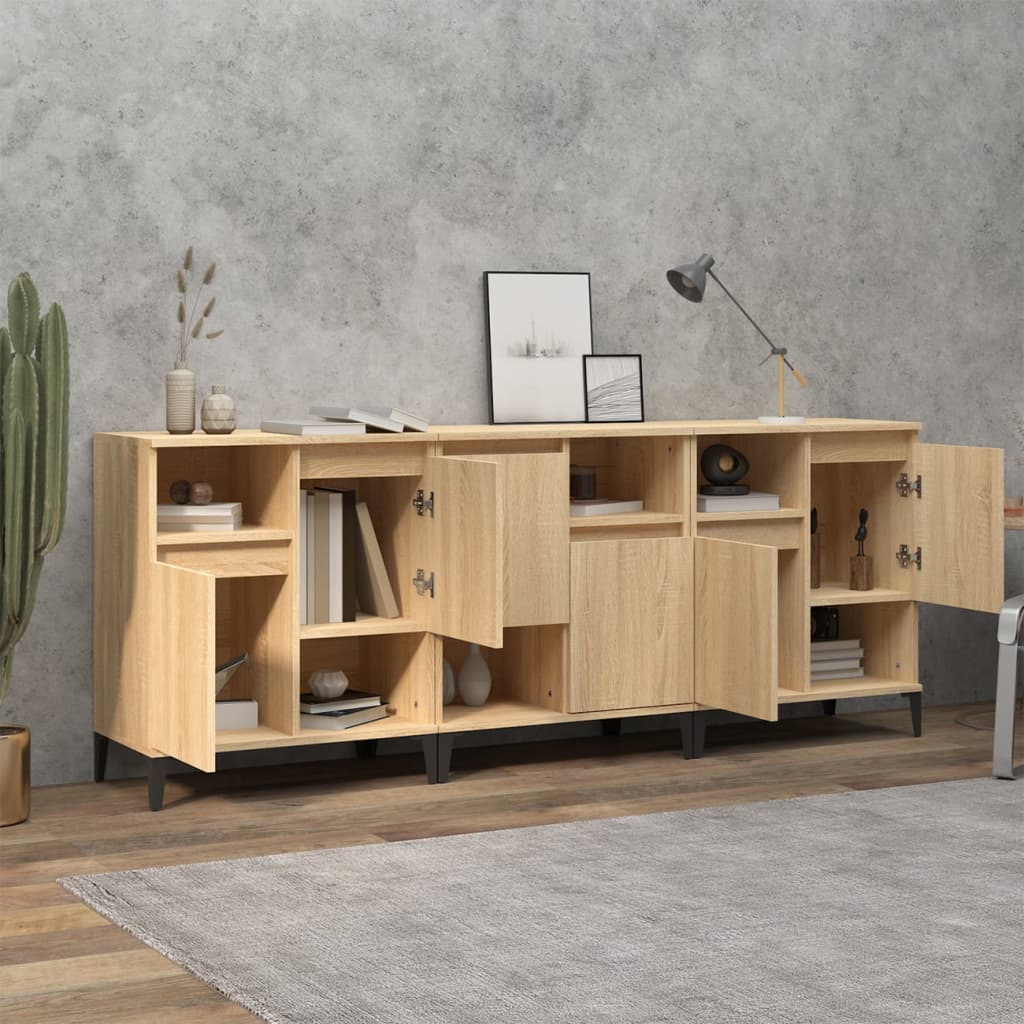 vidaXL Komody, 3 szt, dąb sonoma, 60x35x70 cm, materiał drewnopochodny