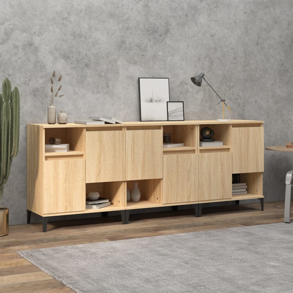 vidaXL Komody, 3 szt, dąb sonoma, 60x35x70 cm, materiał drewnopochodny