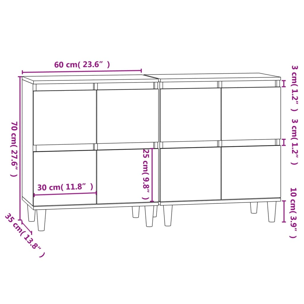 vidaXL Komody, 2 szt., czarne, 60x35x70 cm, materiał drewnopochodny