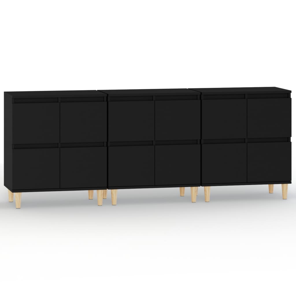vidaXL Komody, 3 szt., czarne, 60x35x70 cm, materiał drewnopochodny