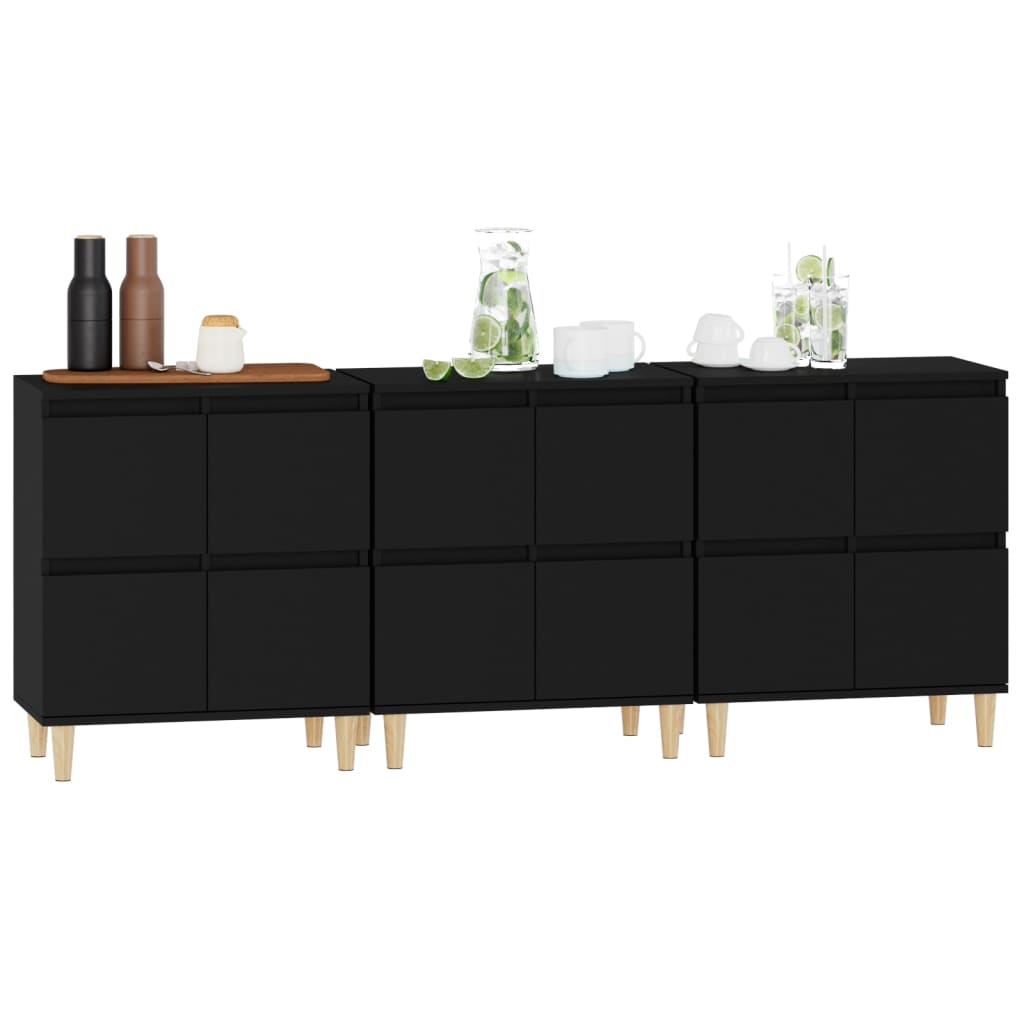 vidaXL Komody, 3 szt., czarne, 60x35x70 cm, materiał drewnopochodny