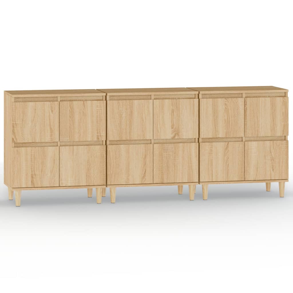 vidaXL Komody, 3 szt., dąb sonoma, 60x35x70cm, materiał drewnopochodny