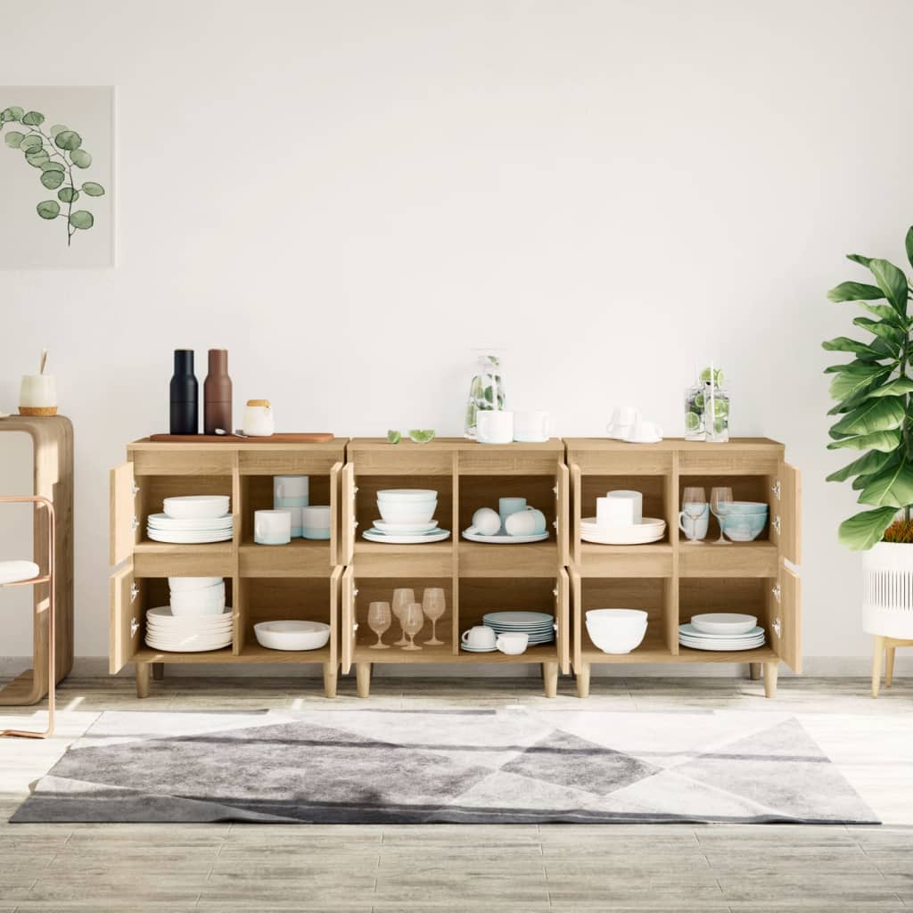 vidaXL Komody, 3 szt., dąb sonoma, 60x35x70cm, materiał drewnopochodny