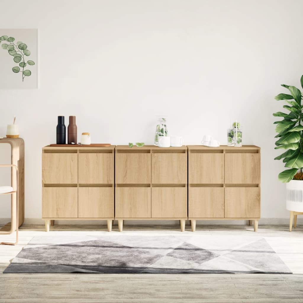 vidaXL Komody, 3 szt., dąb sonoma, 60x35x70cm, materiał drewnopochodny