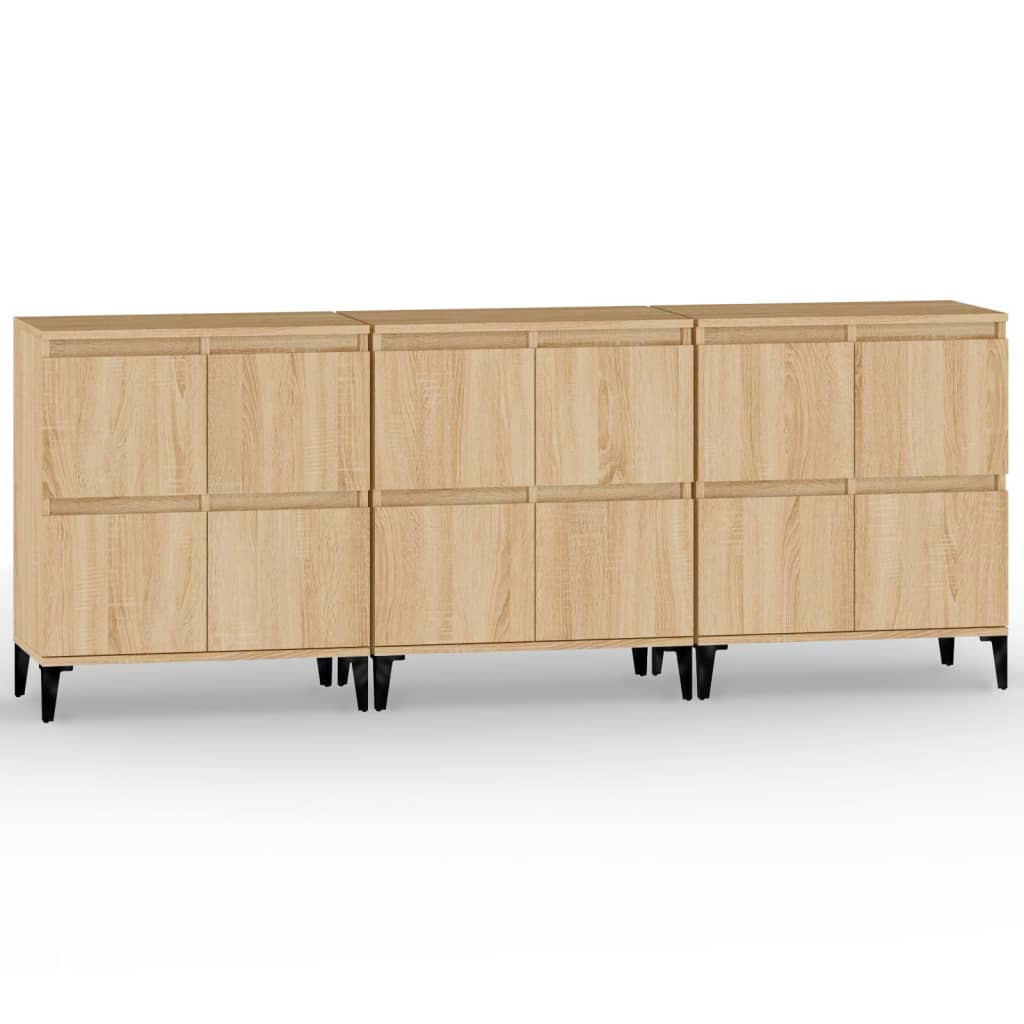 vidaXL Komody, 3 szt., dąb sonoma, 60x35x70cm, materiał drewnopochodny