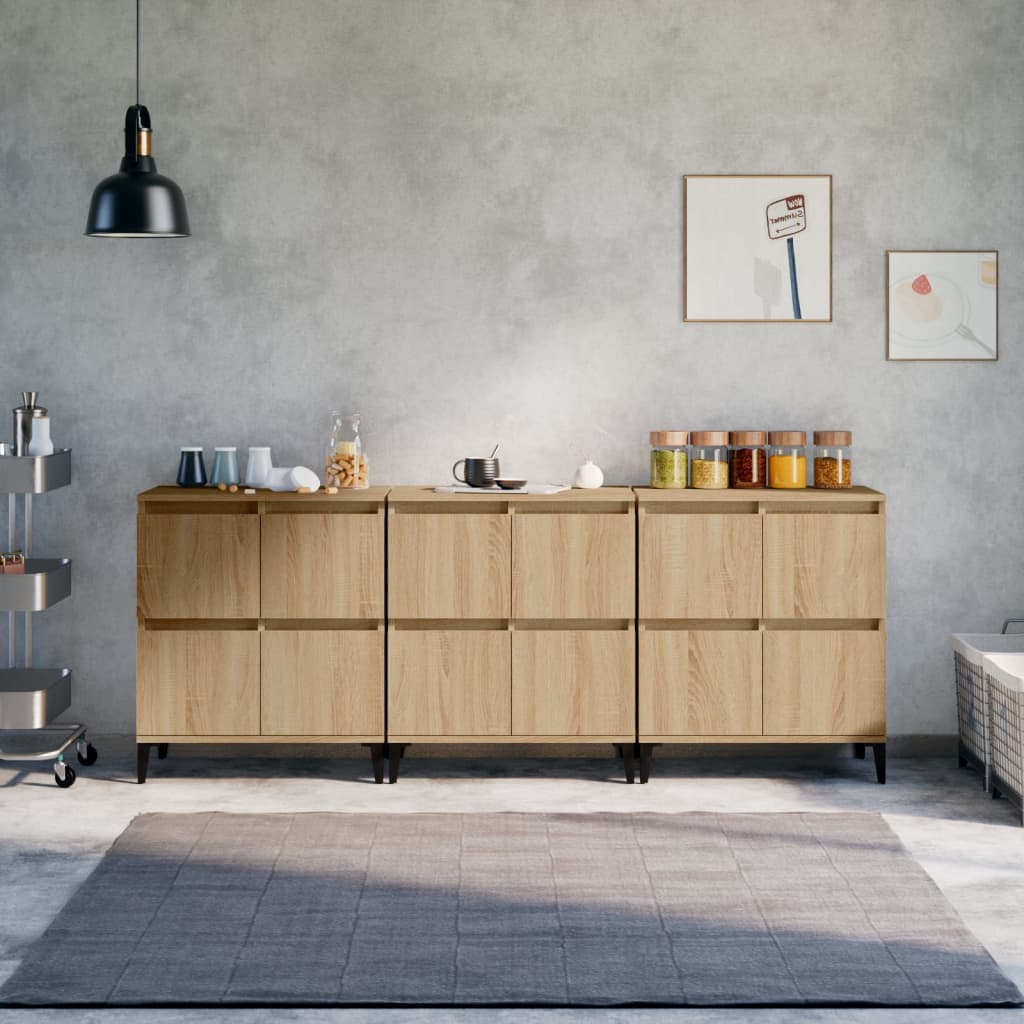 vidaXL Komody, 3 szt., dąb sonoma, 60x35x70cm, materiał drewnopochodny