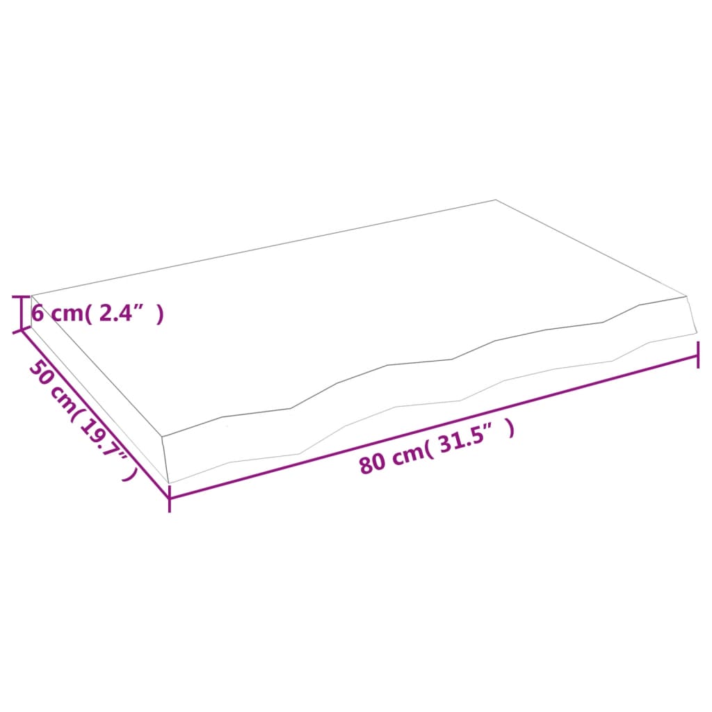 vidaXL Blat do stołu, jasnobrązowy, 80x50x(2-6)cm, lite drewno dębowe