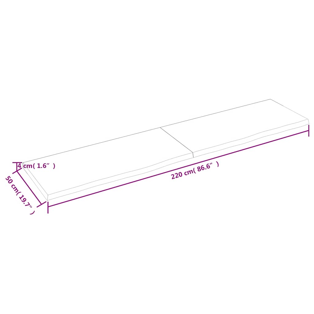vidaXL Blat stołu, ciemnobrązowy, 220x50x(2-4) cm, lite drewno dębowe