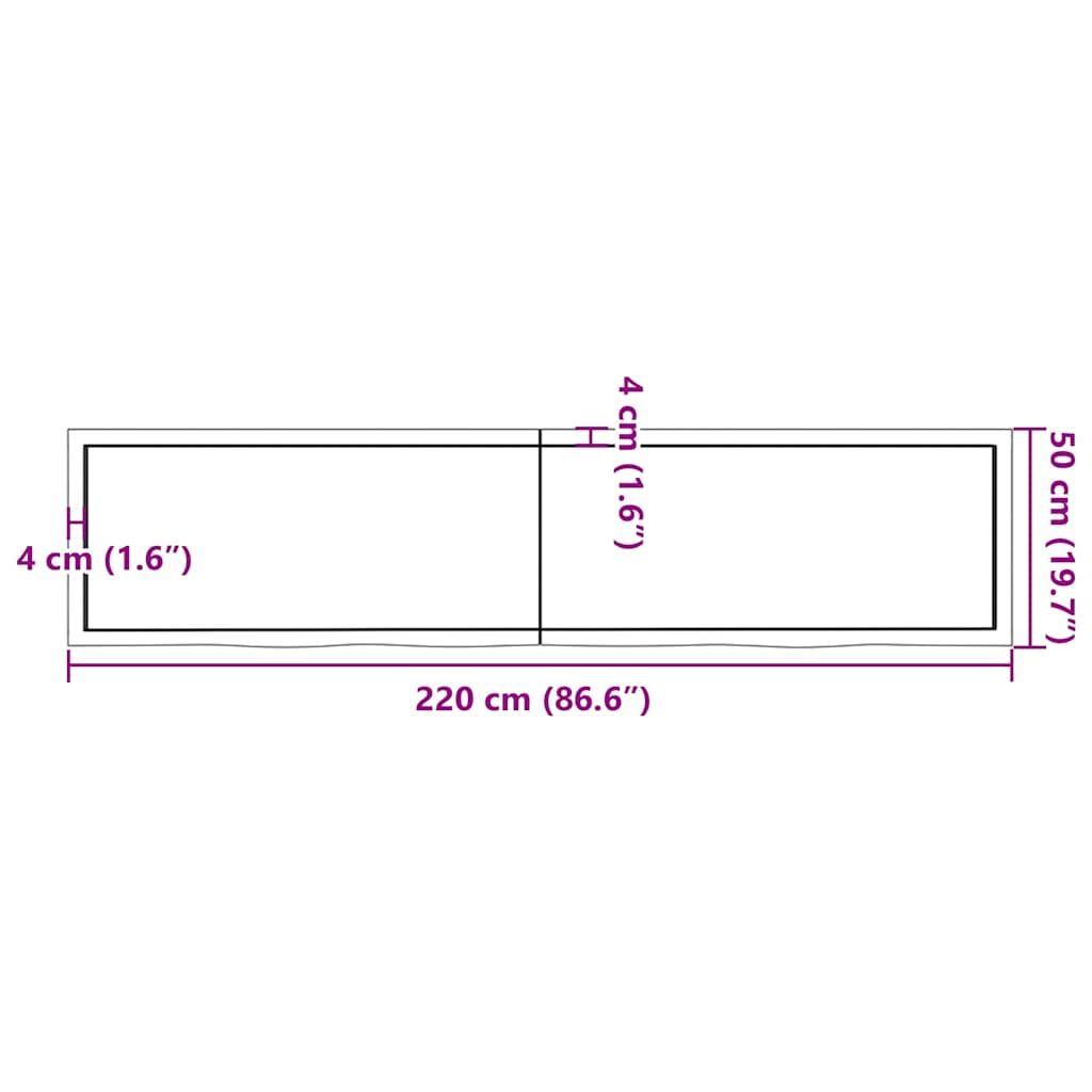 vidaXL Blat stołu, ciemnobrązowy, 220x50x(2-4) cm, lite drewno dębowe