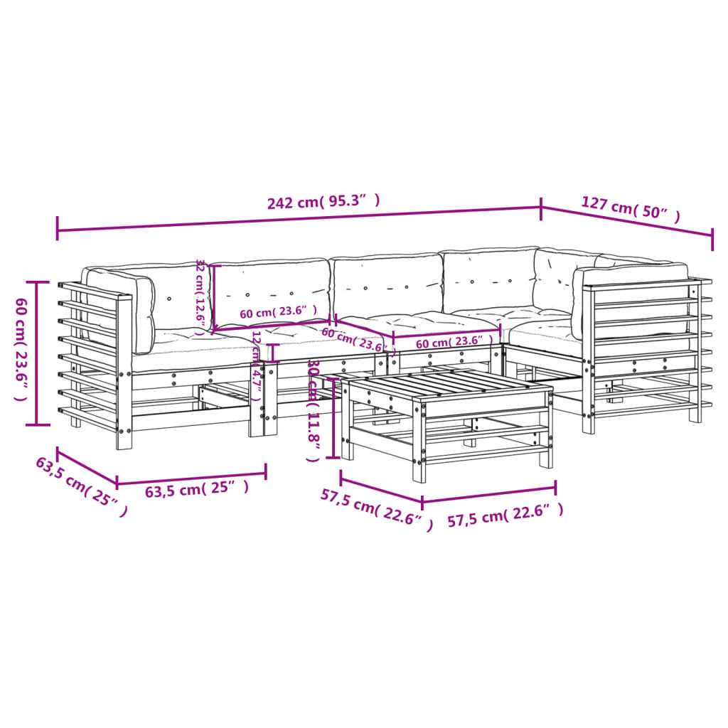 vidaXL 6-cz. zestaw wypoczynkowy do ogrodu z poduszkami, biały, drewno