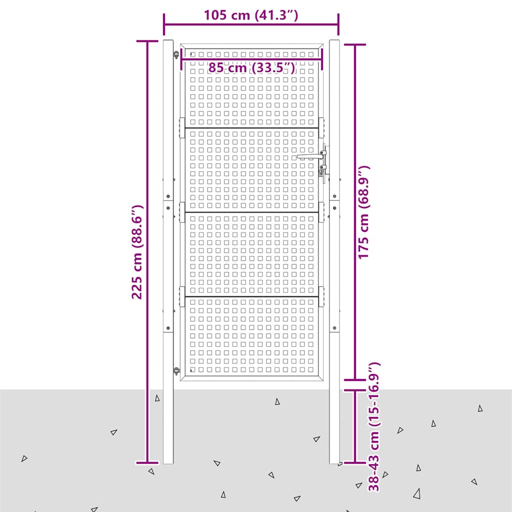 vidaXL Brama ogrodowa antracytowa 100x175 cm stalowa