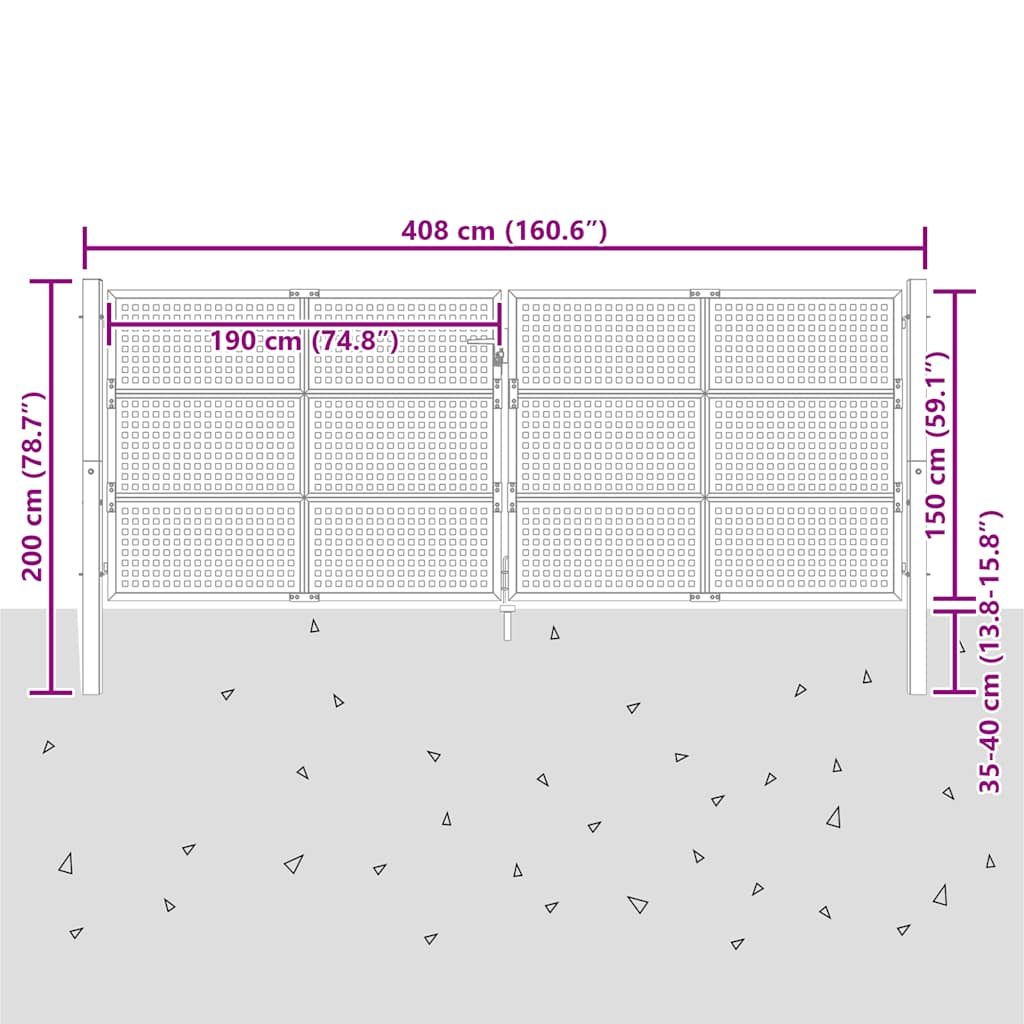 vidaXL Brama ogrodowa antracytowa 400x150 cm stalowa