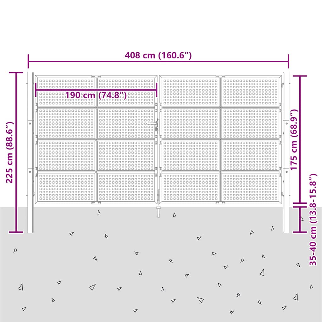 vidaXL Brama ogrodowa antracytowa 400x175 cm stalowa