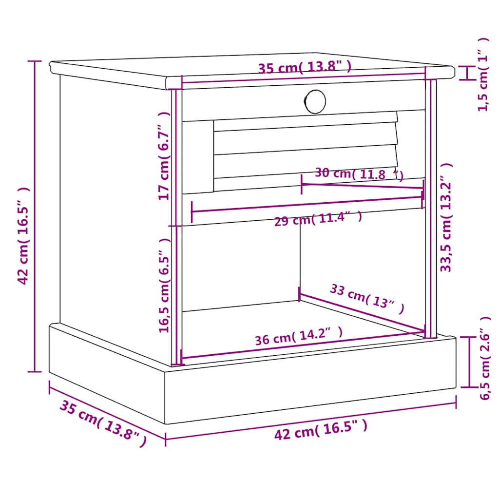 vidaXL Szafka nocna VIGO, szara, 42x35x40 cm, lite drewno sosnowe