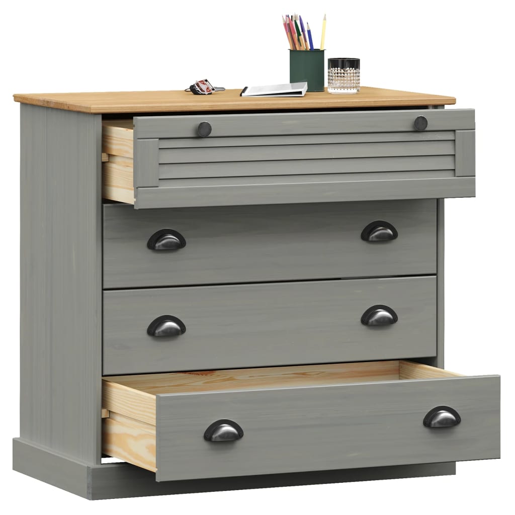 vidaXL Komoda VIGO, szara, 80x40x76 cm, lite drewno sosnowe