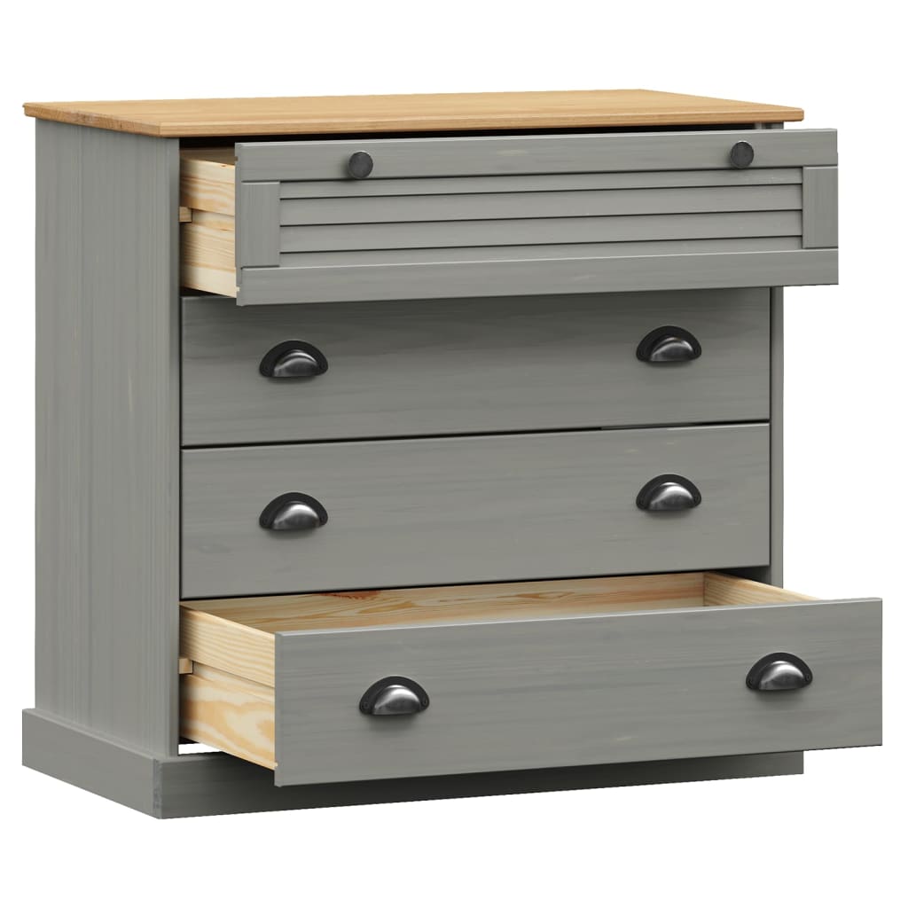 vidaXL Komoda VIGO, szara, 80x40x76 cm, lite drewno sosnowe