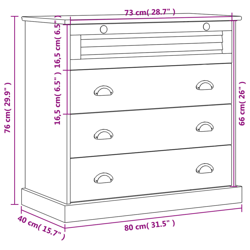 vidaXL Komoda VIGO, szara, 80x40x76 cm, lite drewno sosnowe