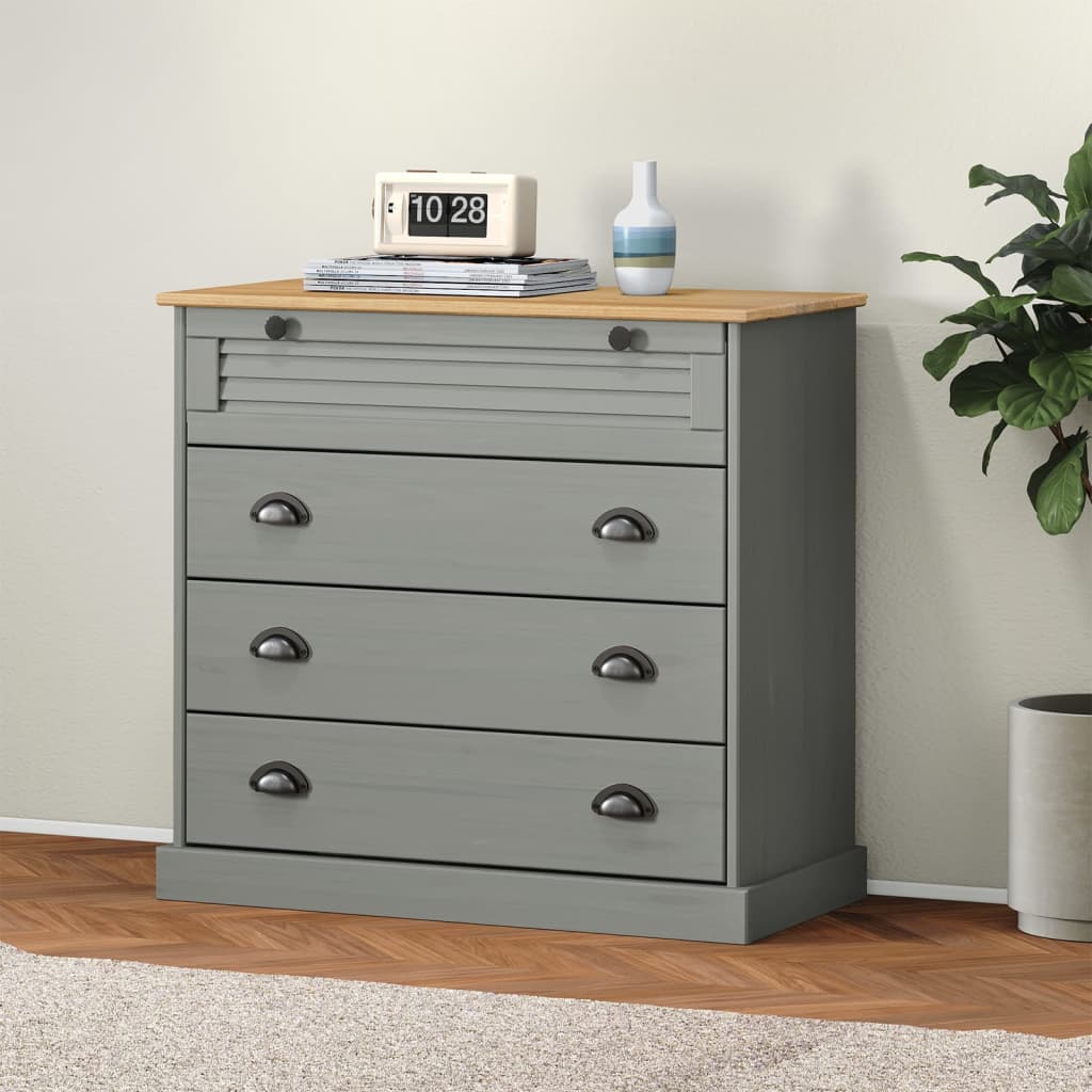 vidaXL Komoda VIGO, szara, 80x40x76 cm, lite drewno sosnowe