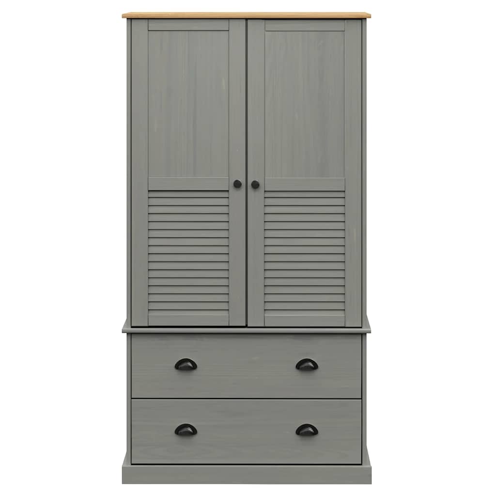 vidaXL Szafa VIGO, szara, 90x55x170 cm, lite drewno sosnowe