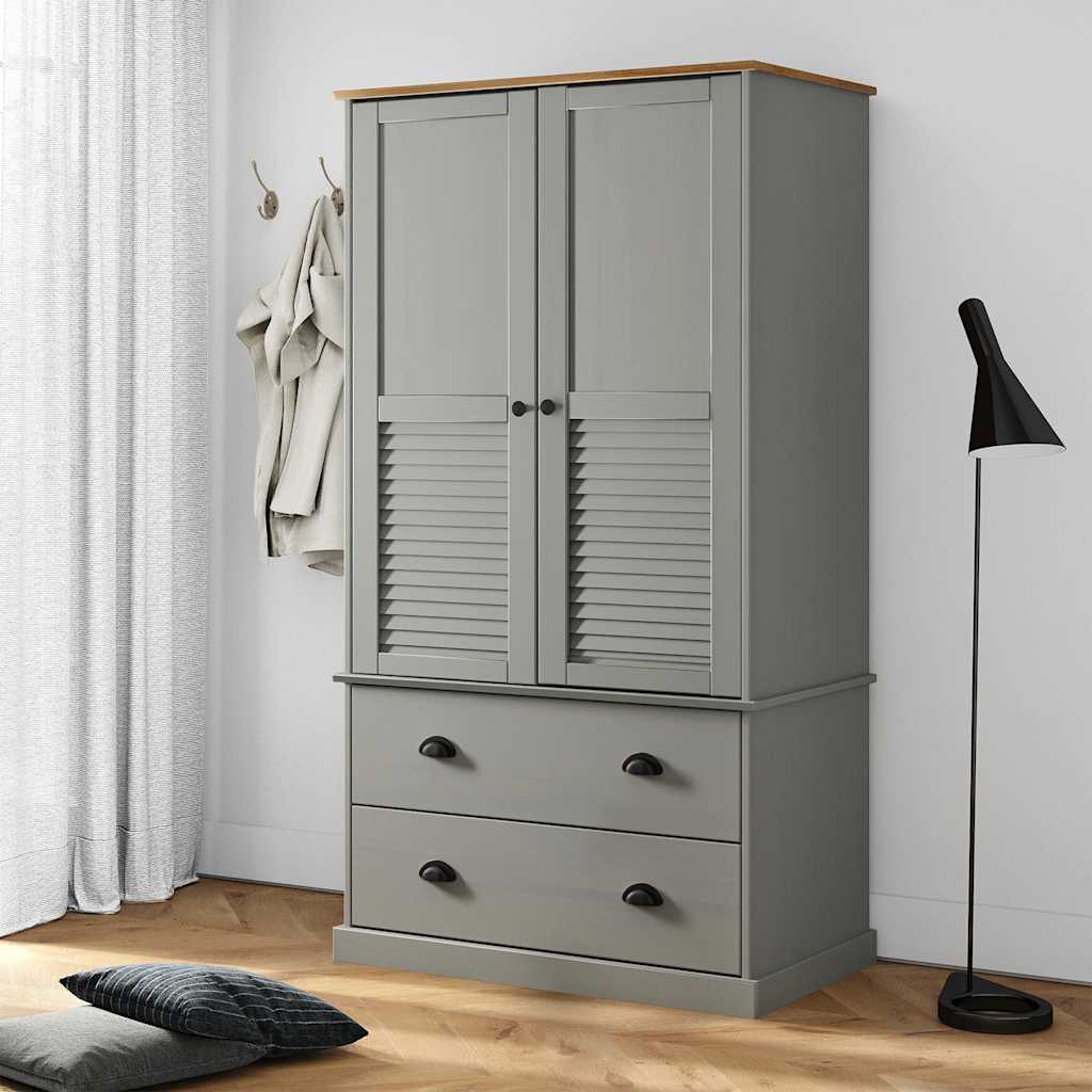 vidaXL Szafa VIGO, szara, 90x55x170 cm, lite drewno sosnowe