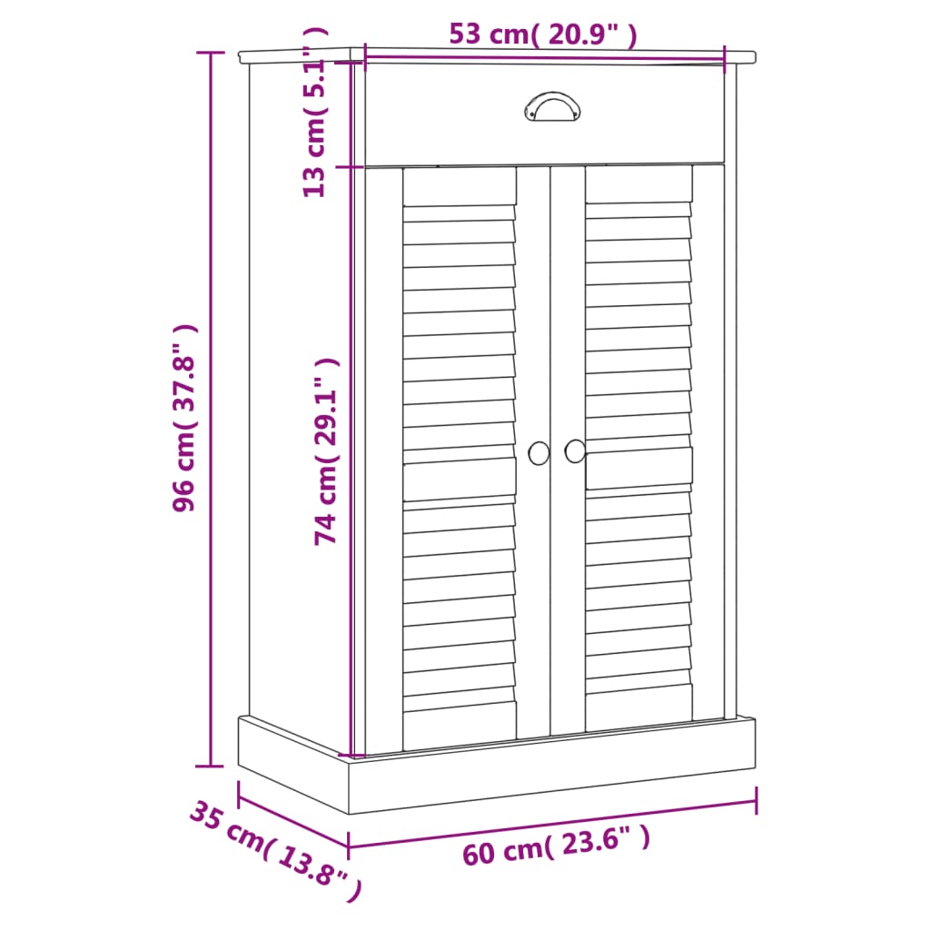 vidaXL Szafka na buty VIGO, 60x35x96 cm, lite drewno sosnowe