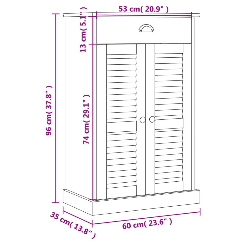 vidaXL Szafka na buty VIGO, biała, 60x35x96 cm, lite drewno sosnowe