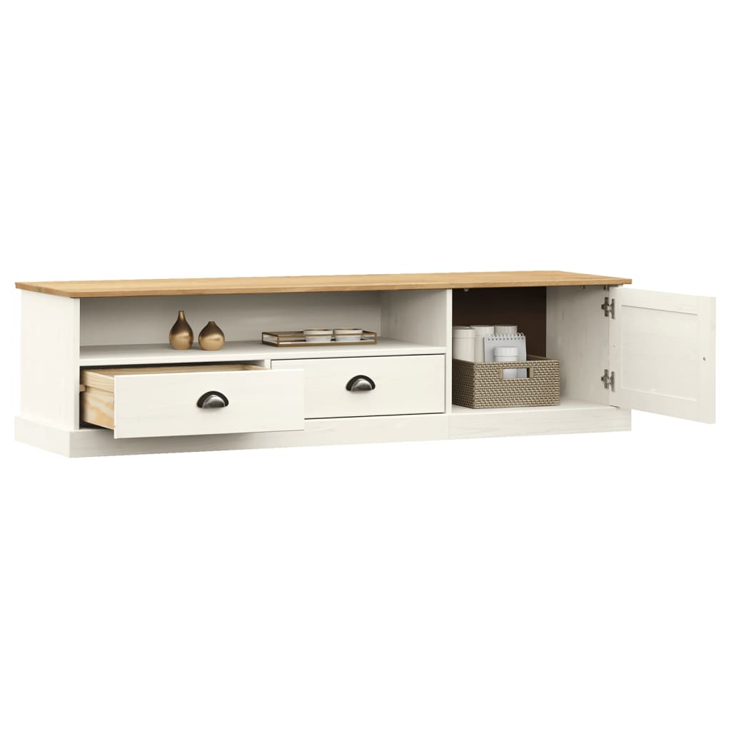 vidaXL Szafka pod TV VIGO, biała, 156x40x40 cm, lite drewno sosnowe