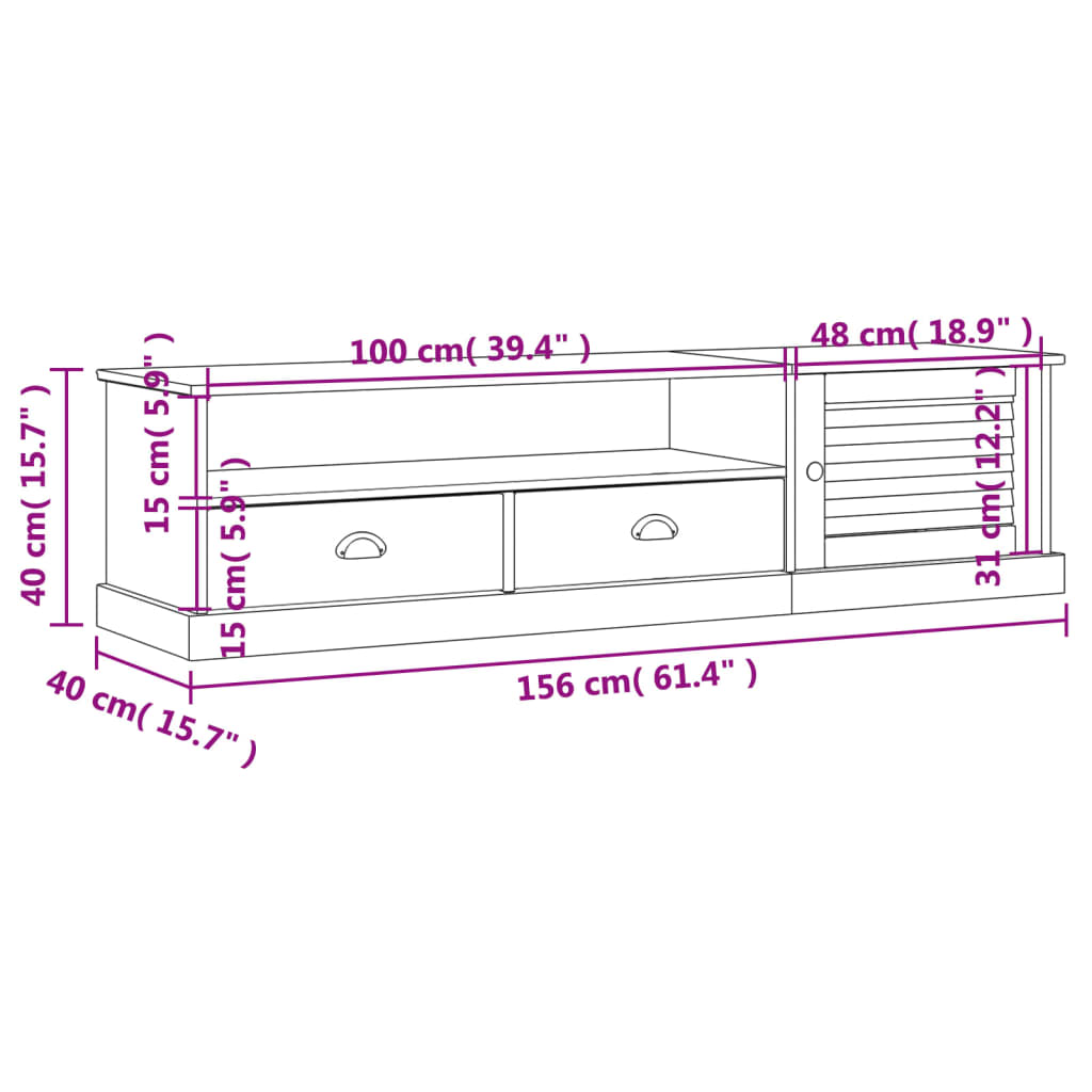 vidaXL Szafka pod TV VIGO, biała, 156x40x40 cm, lite drewno sosnowe