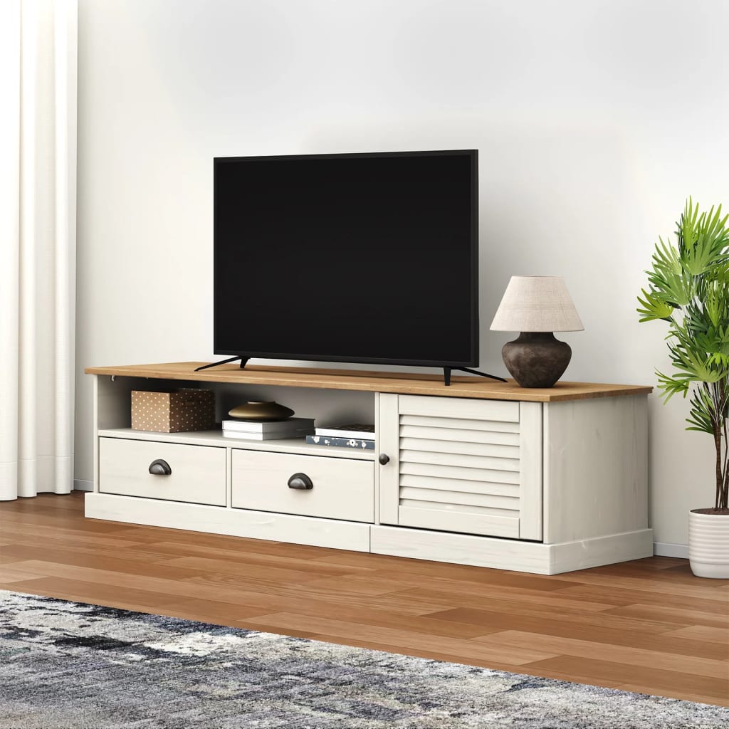 vidaXL Szafka pod TV VIGO, biała, 156x40x40 cm, lite drewno sosnowe