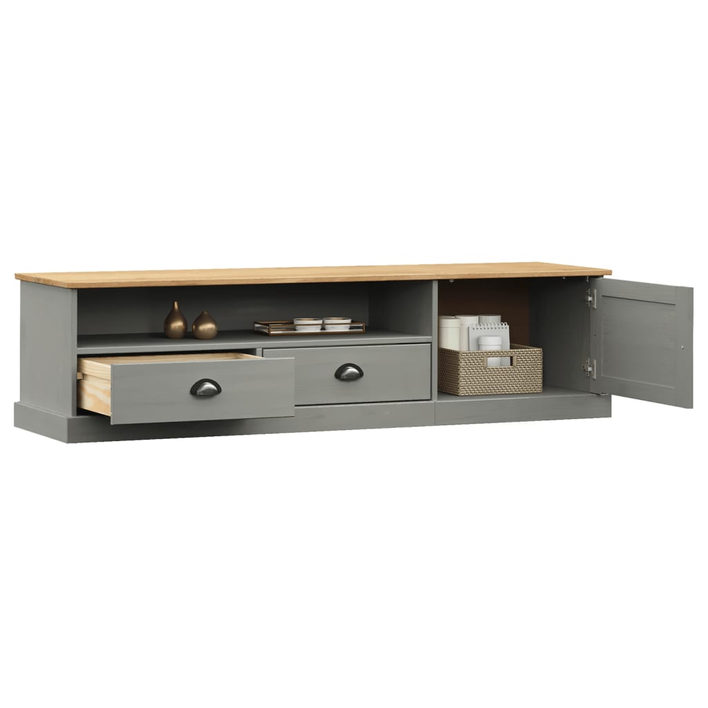 vidaXL Szafka pod TV VIGO, szara, 156x40x40 cm, lite drewno sosnowe
