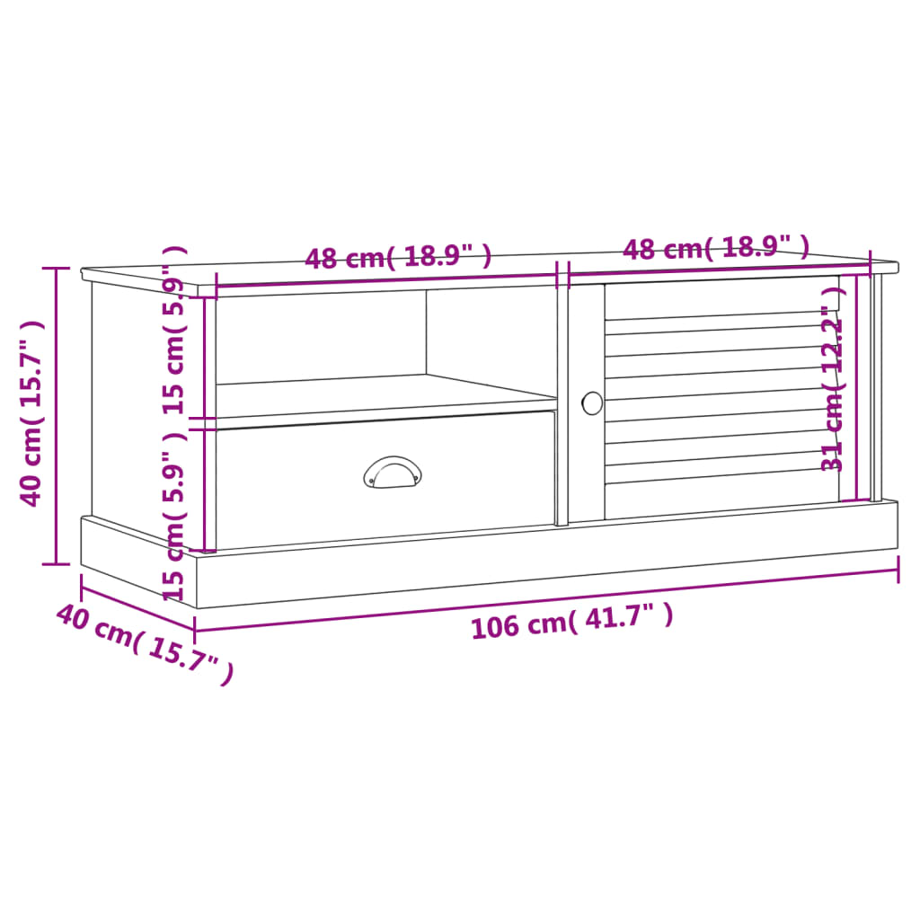 vidaXL Szafka pod TV VIGO, szara, 106x40x40 cm, lite drewno sosnowe
