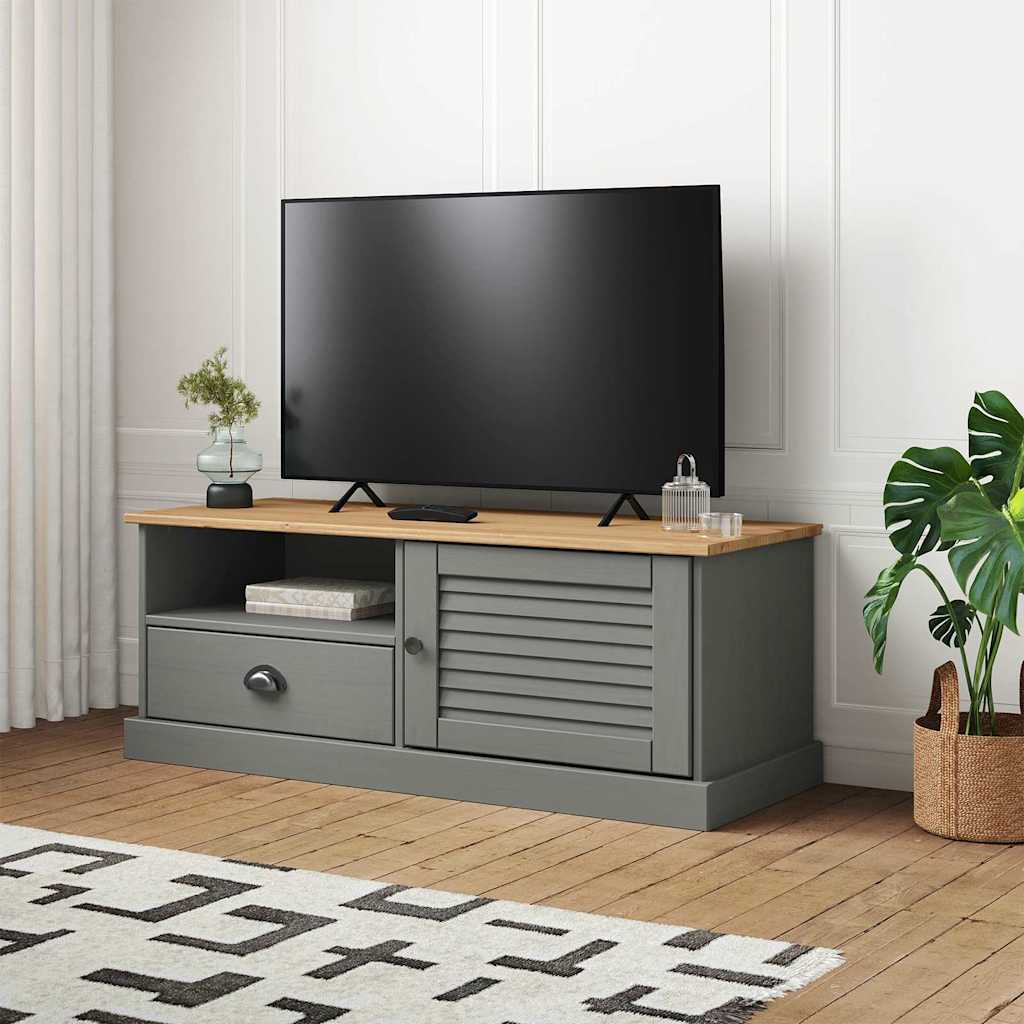 vidaXL Szafka pod TV VIGO, szara, 106x40x40 cm, lite drewno sosnowe