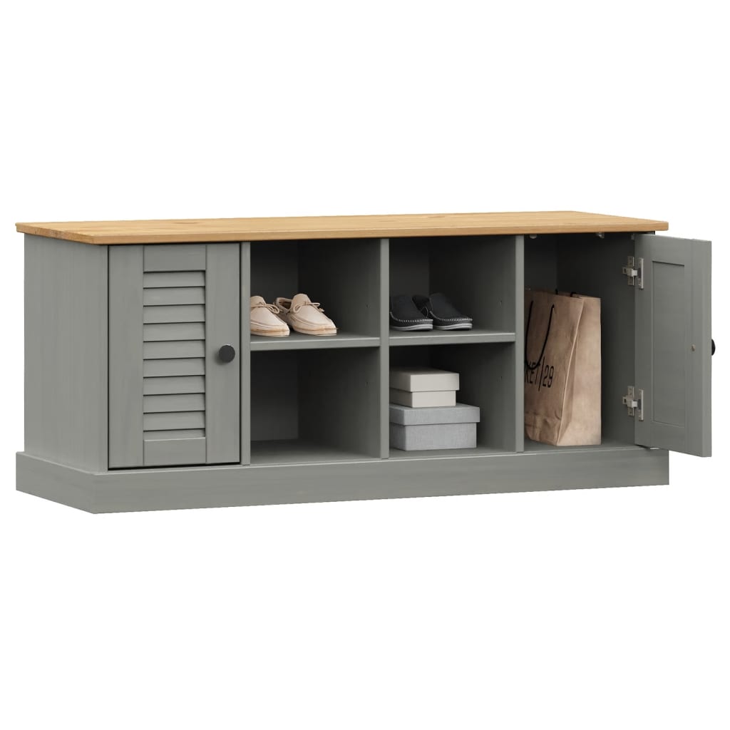 vidaXL Szafka na buty VIGO, szara, 106x35x45 cm, lite drewno sosnowe