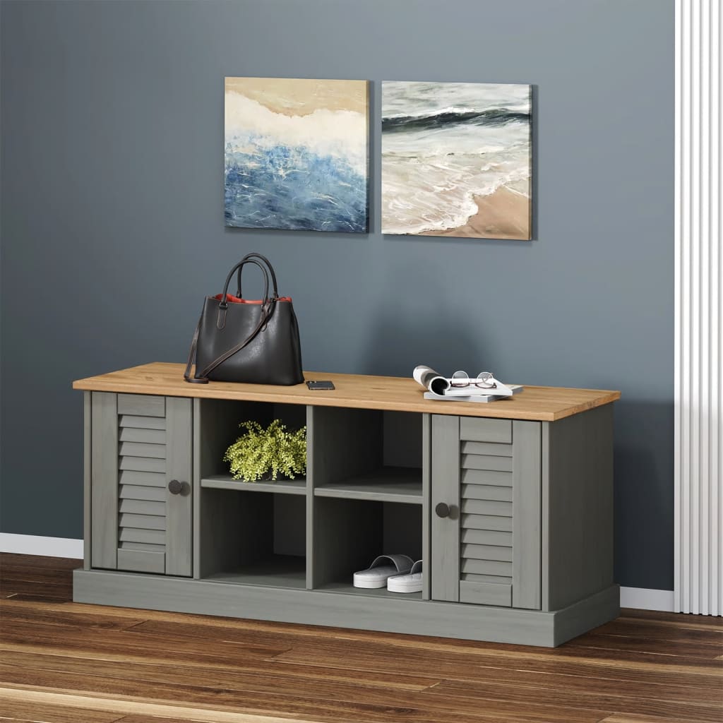 vidaXL Szafka na buty VIGO, szara, 106x35x45 cm, lite drewno sosnowe