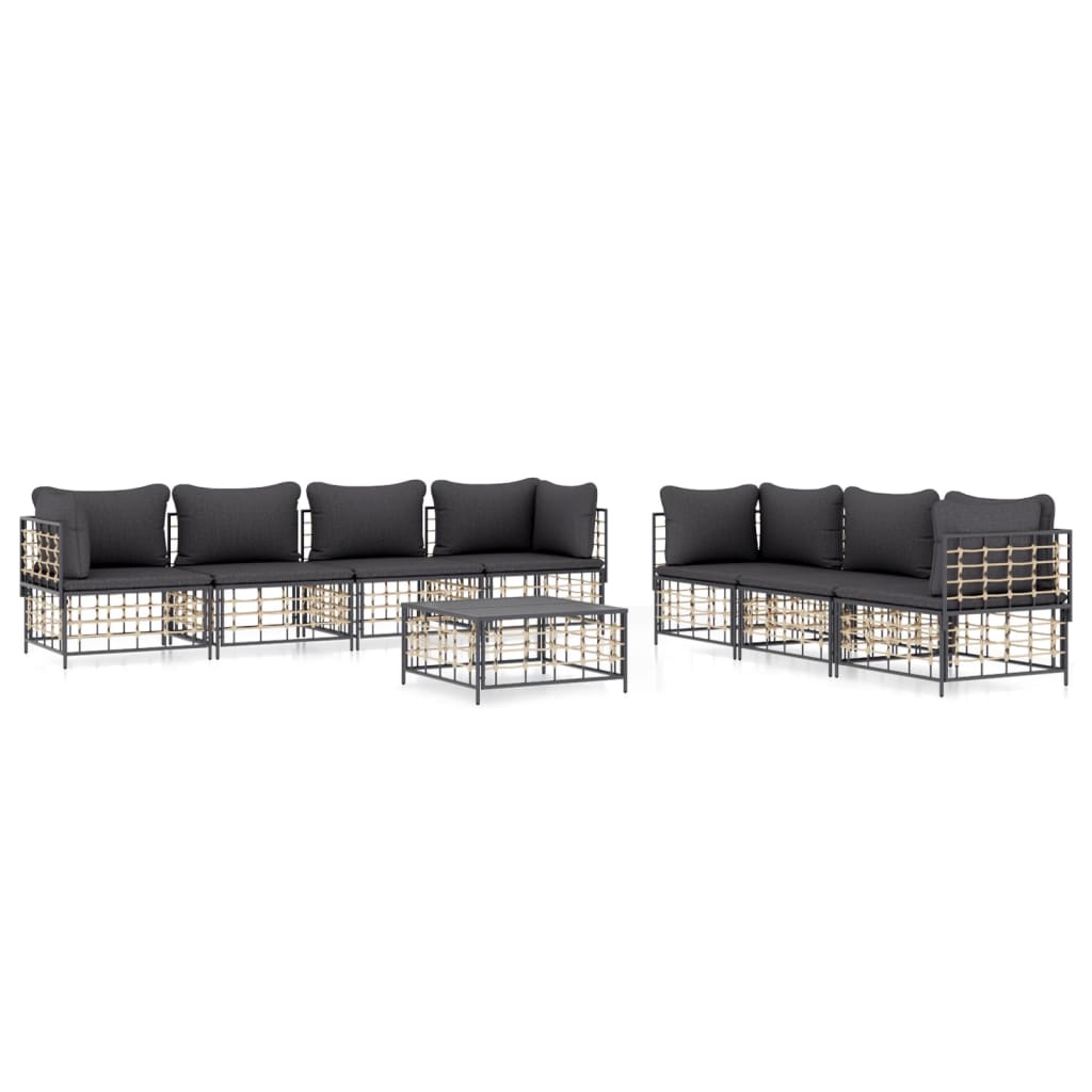 vidaXL 8-cz. zestaw wypoczynkowy do ogrodu, z poduszkami, antracytowy