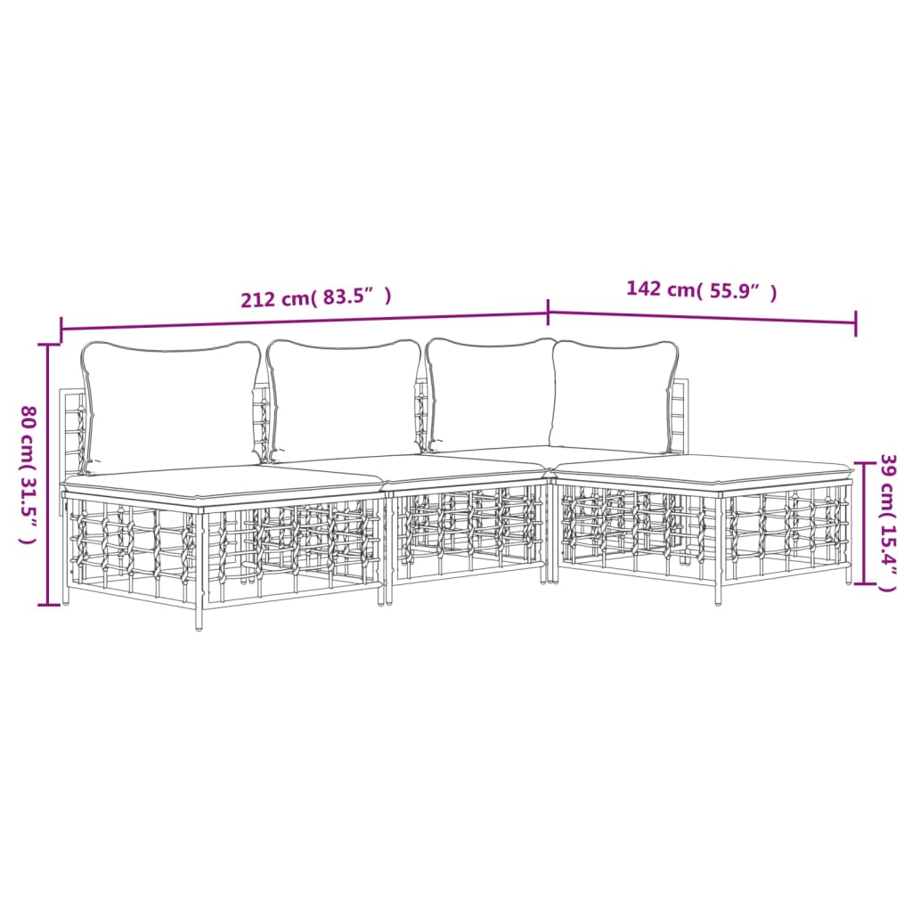 vidaXL 4-cz. zestaw wypoczynkowy do ogrodu, z poduszkami, antracytowy
