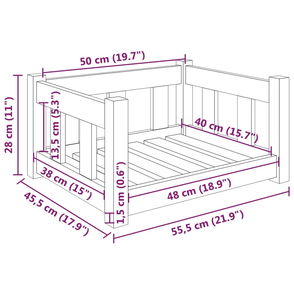 vidaXL Legowisko dla psa, 55,5x45,5x28 cm, lite drewno sosnowe