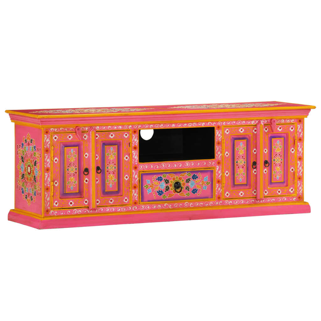 vidaXL Szafka pod TV, różowa, 110x30x40 cm, lite drewno mango