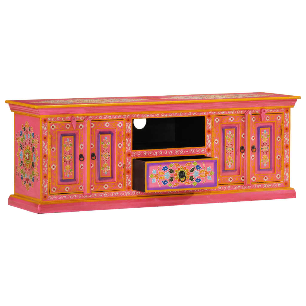 vidaXL Szafka pod TV, różowa, 110x30x40 cm, lite drewno mango