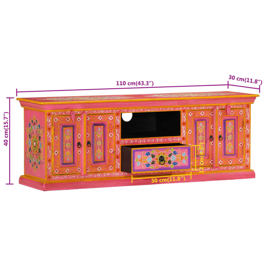vidaXL Szafka pod TV, różowa, 110x30x40 cm, lite drewno mango